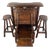 20th Century Rustic Carved Wooden Bar with Stools and Wine Chest, Set of 4 For Sale