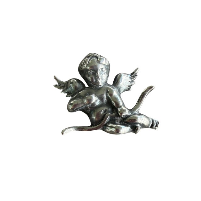Modern Vintage Sterling Silver Cupid Brooch/Pin For Sale - Image 3 of 4