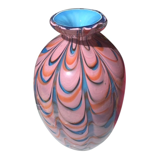 Late 20th Century Hand Blown Murano Style Eclectic Glass Art Vase For Sale
