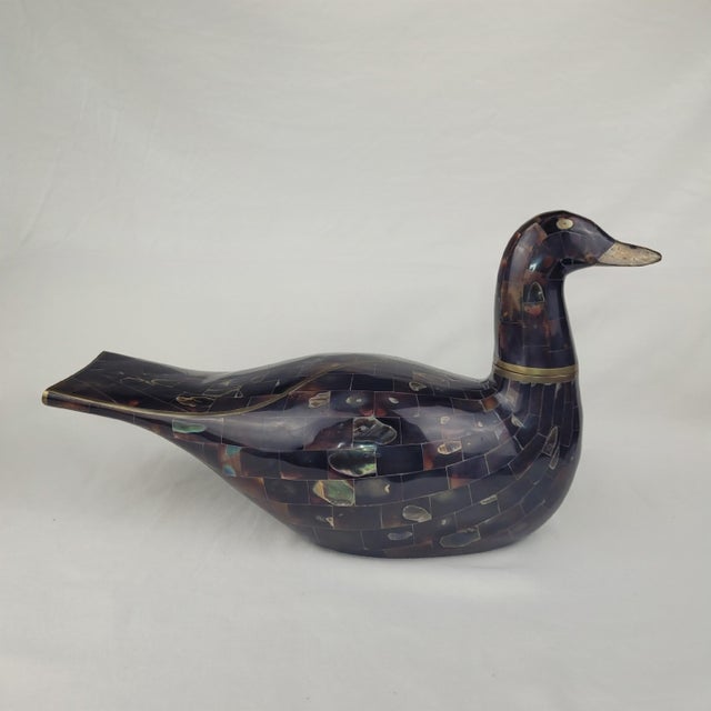 Maitland - Smith Maitland Smith Tessellated Faux Tortoise Shell Mother of Pearl Duck Brass For Sale - Image 4 of 15
