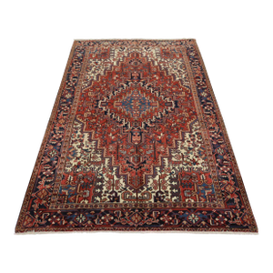 Heriz Rug 7’8” X 10’8” Red Wool Vintage Tribal Hand-Knotted Oriental Carpet