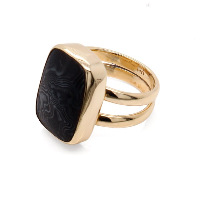 Vintage 14k Gold & 'Crown of Silver' Psilomelain Gemstone Signet Style Ring For Sale - Image 12 of 12