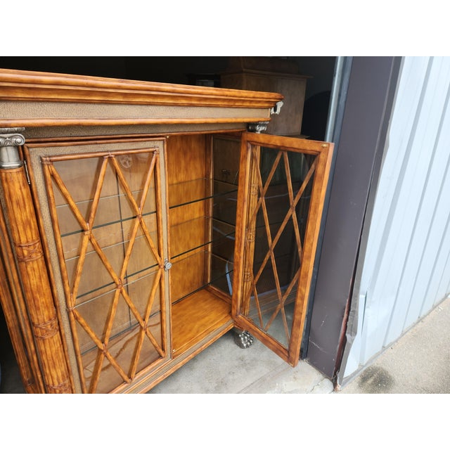 Maitland-Smith Empire Style Display Cabinet Rattan & Pewter Accents For Sale - Image 6 of 10