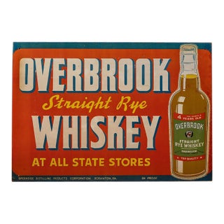 1940s Overbrook Straight Rye Whiskey Tin Advertising Sign For Sale