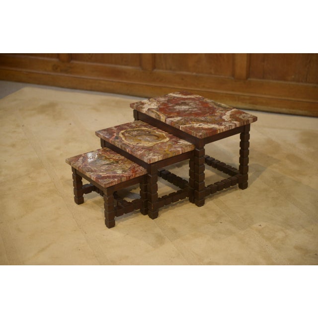 Wood Nesting Tables with Petrified Wood Tops, 1960s, Set of 3 For Sale - Image 7 of 11