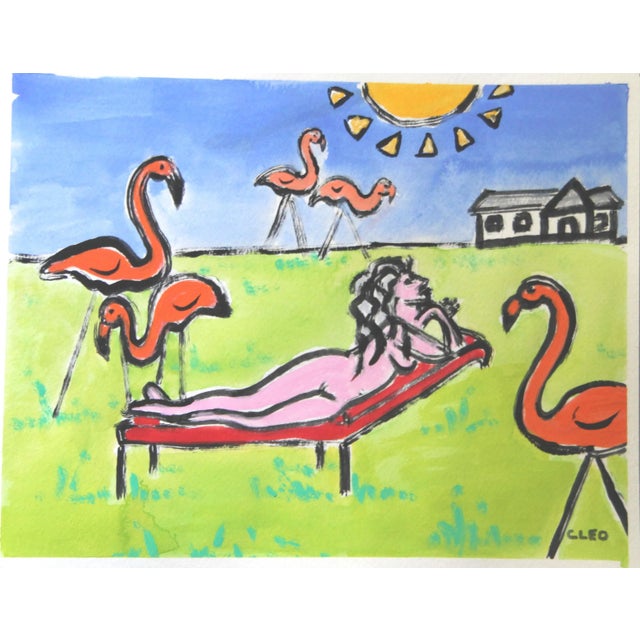 Paper Eiffel Tower Nude Pop Art Citiscape Pink, Aqua Original Painting by Cleo Plowden For Sale - Image 7 of 9