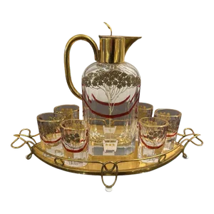 Austrian Secessionist Crystal Decanter and Cordial Glassware Set - 8 Pieces