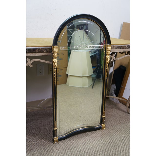 Antique Egyptian Revival Black & Gold Etched Arched Vanity Mirror Venetian 40" For Sale - Image 6 of 16