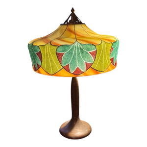 Early 20th Century Handel Co. Table Lamp With Floral Decorated Reverse Painted Glass Shade