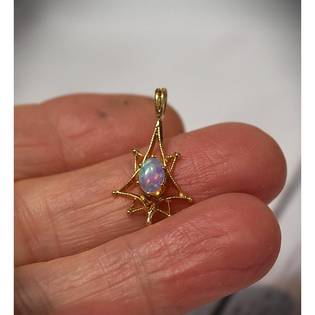 Gold Late 20th Century Opal 14k Yellow Gold Dainty Pendant for Necklace For Sale - Image 8 of 17