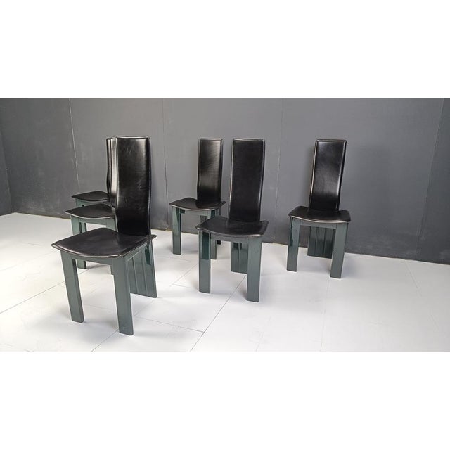 Italian Leather and Green Lacquer Dining Chairs, 1980s, Set of 6 For Sale - Image 6 of 12