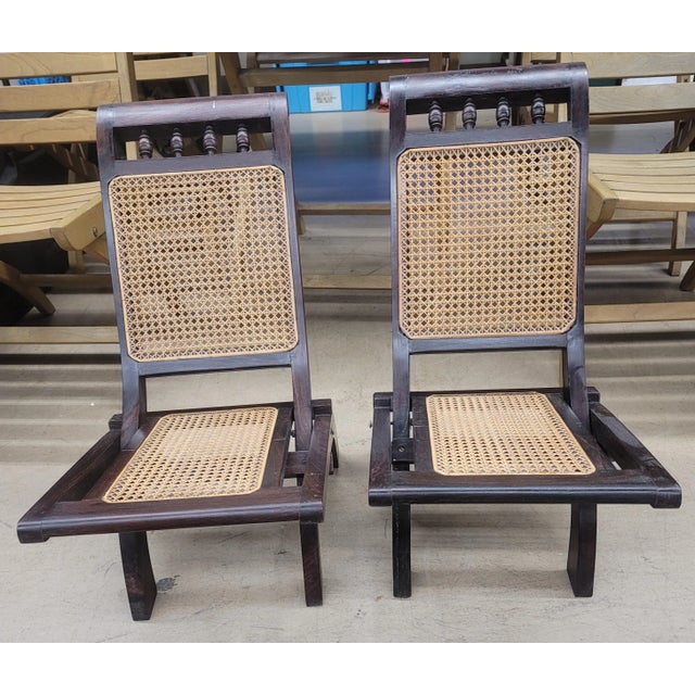 1920s Pair of Rosewood Cane Seat Folding Slipper Lounge Chairs For Sale - Image 9 of 9