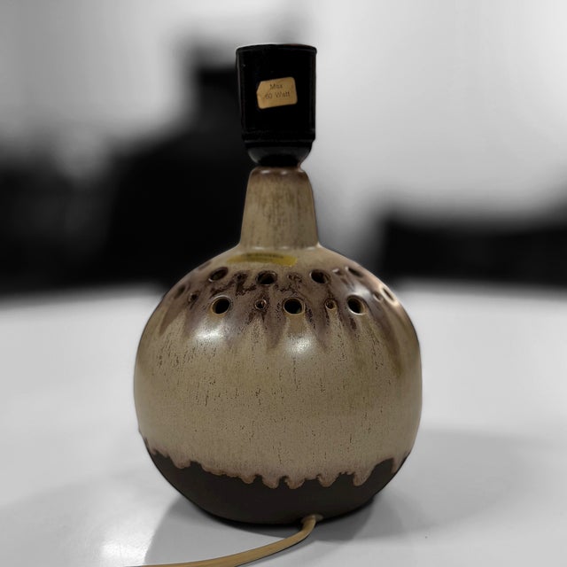 Vintage danish table lamp crafted by p.m. Keramik, a studio known for expressive mid-century ceramics. this handmade piece...