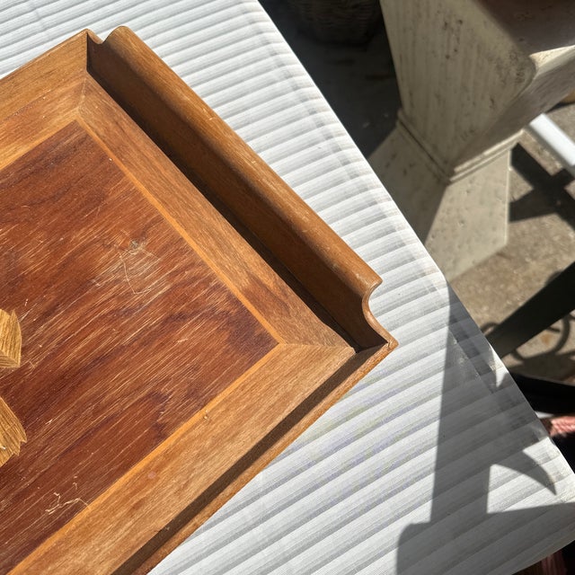 Brown 1970s Lightweight Wooden Tray With Floral Accents For Sale - Image 8 of 9