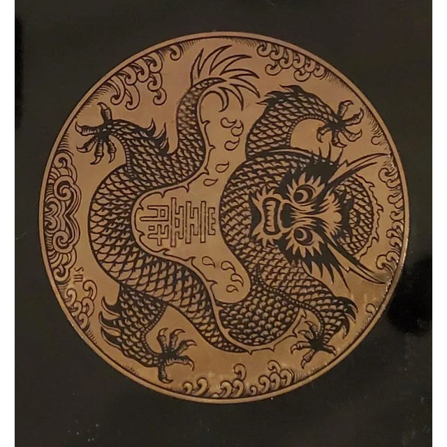 Metal Mid 20th Century Chinese Brass and Enamel Plaques - Set of 3 For Sale - Image 7 of 9