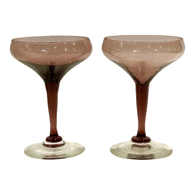 Vintage Amethyst Coupe Glassware Hand Blown - Set of 2 For Sale