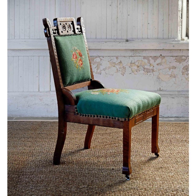 Antique Carved Chair With Needlepoint Detail - Eastlake For Sale In Providence - Image 6 of 6