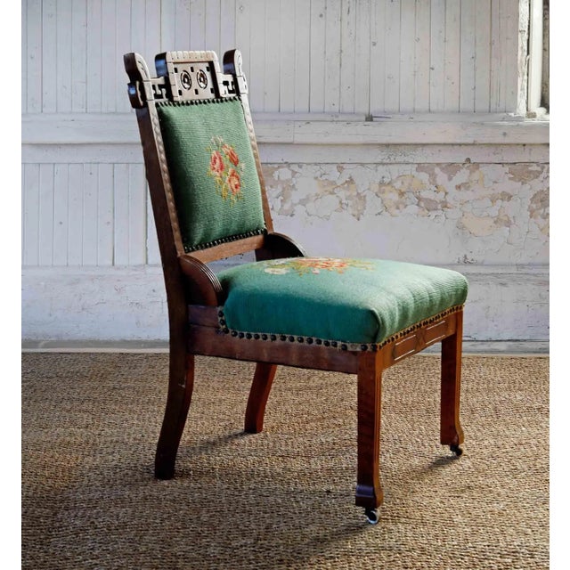Late 19th Century Antique Eastlake Chair With Needlepoint Seat and Backrest For Sale - Image 5 of 5