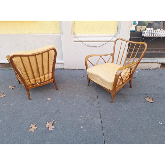 Armchairs in Wood and Yellow Fabric from Paolo Buffa, 1940s, Set of 2 For Sale - Image 11 of 13