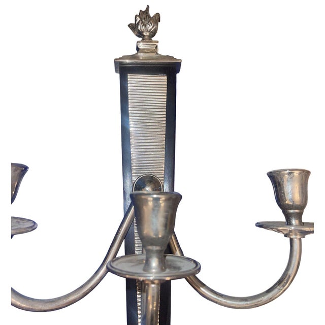 Mid 20th Century Pair of Mid 20th Century American Nickel & Wood Three-Light Sconces For Sale - Image 5 of 9