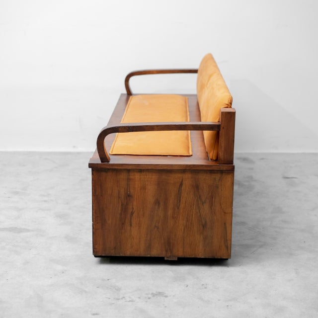 1950s Wooden and Brown Leather Chest Bench, 1950s For Sale - Image 5 of 11