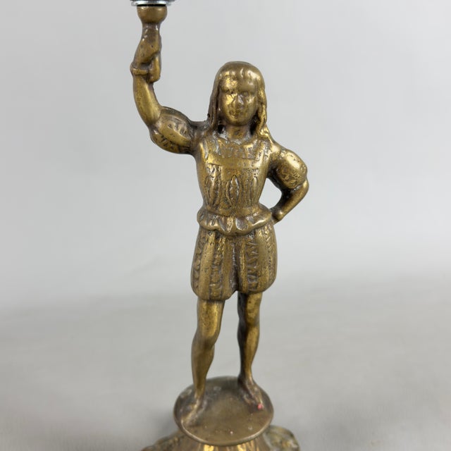 Gold Mid-Century Bronze 4-Flame Candelabras with Noble Figures, Set of 2 For Sale - Image 8 of 11