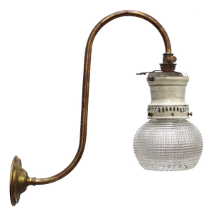 German Holophane Glass Brass and Enamel Converted Gas Wall Lamp, 1910s
