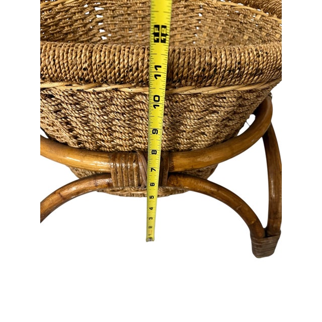 Brown Mid Century Bamboo Rattan Basket Planter For Sale - Image 8 of 12