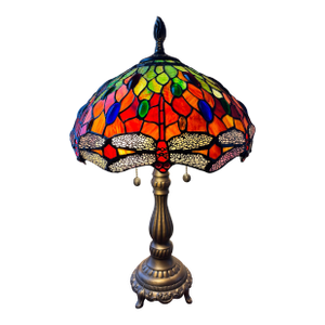 Mid 20th Century Styled After Tiffany Leaded Stained Glass Dragonfly Table Lamp