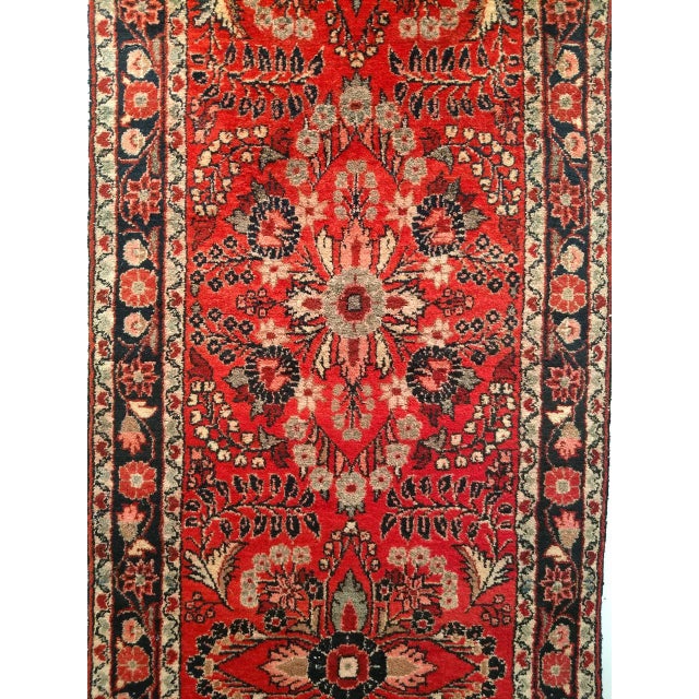 Vintage Persian Sarouk Lilian Runner Rug, Hand-Knotted Wool, Floral Design, Red & Pink, 3x25 For Sale - Image 13 of 17