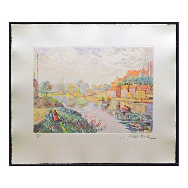 Pissarro, Claude "Auxerre Cathedral River Banks"H.Signed Artwork Unframed For Sale