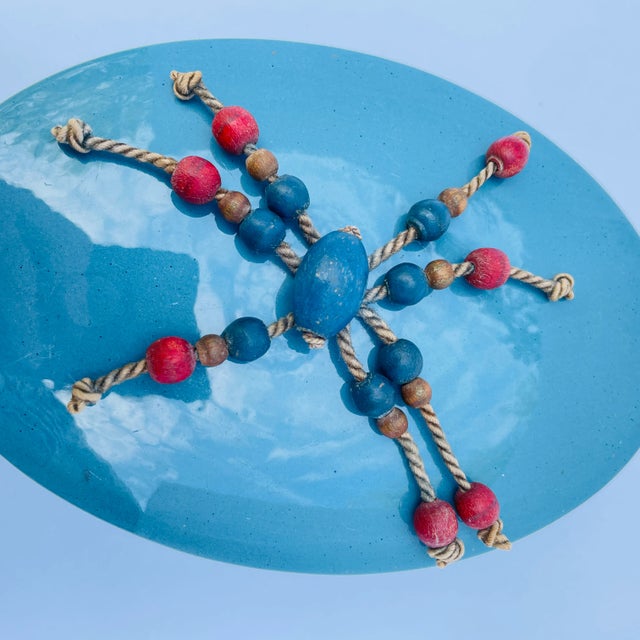 Wood Antique Dux Blue Porcelain Lidded Catchall With Wooden Beads For Sale - Image 7 of 9