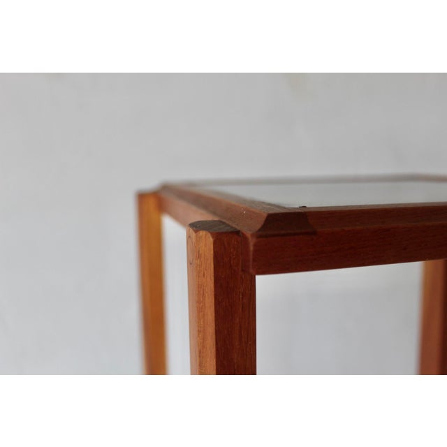 Wood Danish Style Modern Teak Plant Stand Two Tier Smoked Glass For Sale - Image 7 of 14
