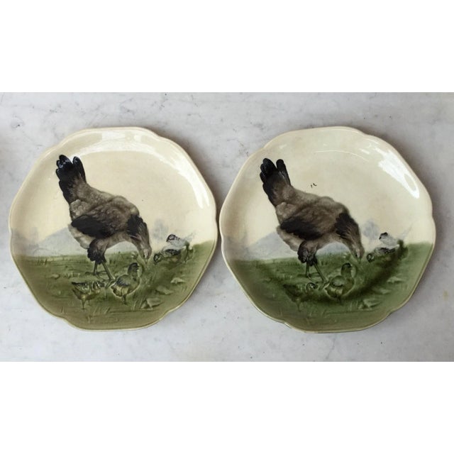 Ceramic 19th Century Choisy Le Roi Majolica Hen & Chicks Plate For Sale - Image 7 of 11