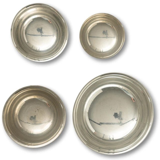 Metal Set X 4 Nantucket Yacht Club Pewter Stacking 4th of July Trophy Bowls W/ Enamel Nyc Burgees For Sale - Image 7 of 7