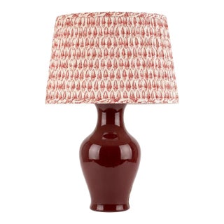 Tall Sang De Boeuf Oxblood Red Chinese Porcelain Lamp With Shade For Sale
