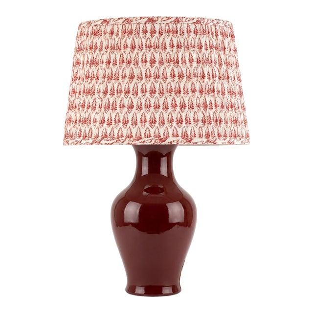 Tall Sang De Boeuf Oxblood Red Chinese Porcelain Lamp With Shade For Sale