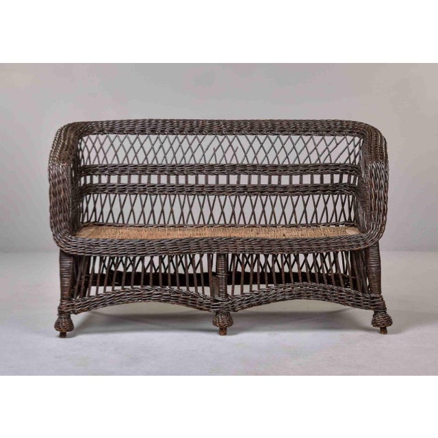 Wood Victorian Wicker Settee With Diamond Lattice Weave For Sale - Image 7 of 12