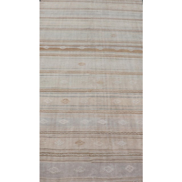 Taupe Turkish Flat-Weave Embroideries Kilim in Tan, Taupe, Brown and a Soft Blue For Sale - Image 8 of 12