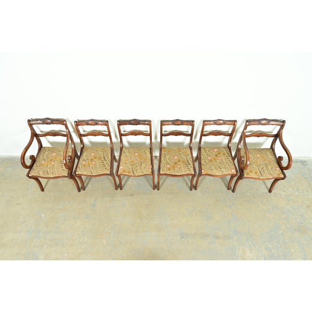 1940s Kindel Furniture Style Regency Carved Solid Mahogany Dining Chairs, Set of Six For Sale - Image 5 of 15