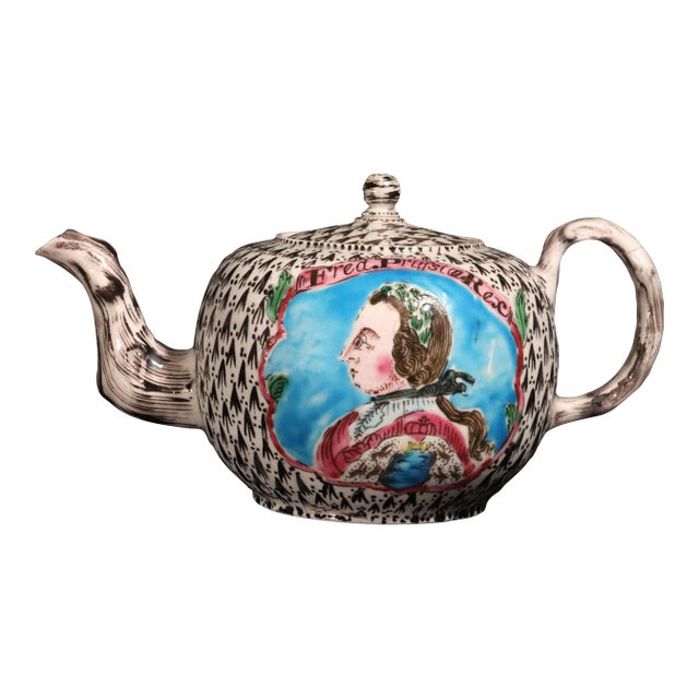 Saltglaze Teapot With Portrait of Frederick the Great of Prussia and the Prussian Eagle For Sale