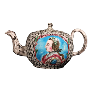 Saltglaze Teapot With Portrait of Frederick the Great of Prussia and the Prussian Eagle