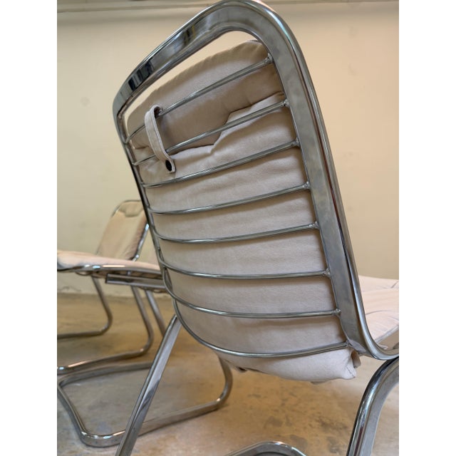 Chrome Cantilever Chairs with Cream Seat Cushions by Gastone Rinaldi for Rima, Set of 4 For Sale - Image 7 of 11
