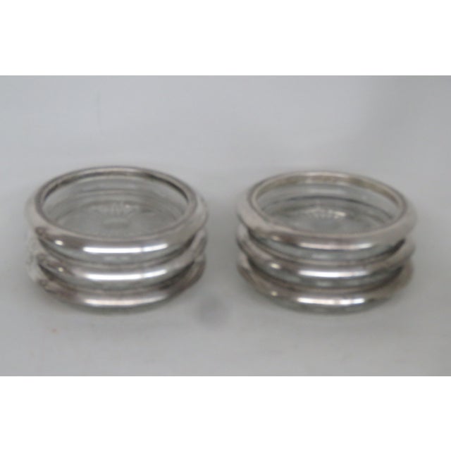 Traditional Leonard Italy Silverplated Crystal Sunburst Star Glass Coasters Set of Six 4597b For Sale - Image 3 of 12