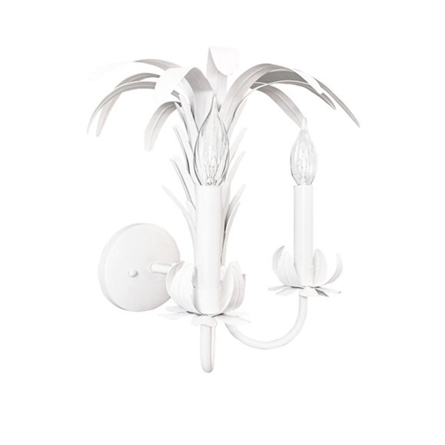 Contemporary Matthew Izzo Home Resada White Palm Spray Two Arm Tole Metal Wall Sconce For Sale - Image 3 of 5