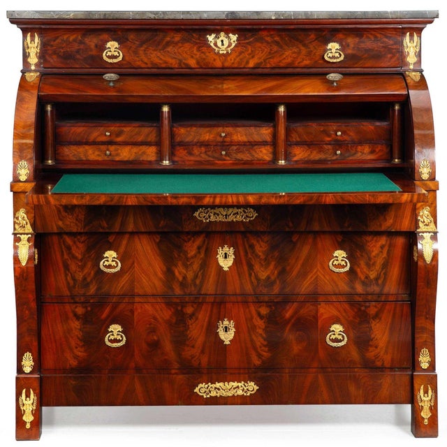 Traditional French Restauration Antique Mahogany Cylinder Roll-Top Desk Circa 1830 For Sale - Image 3 of 18