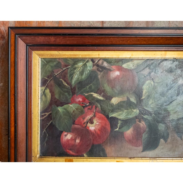American 19th Century American Oil Painting Study of Apples on a Branch in Walnut Frame For Sale - Image 3 of 14