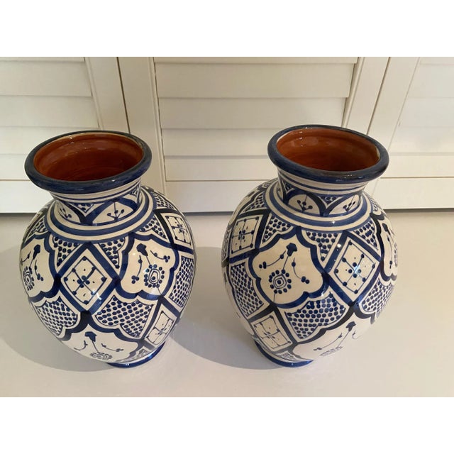 Late 20th Century Late 20th Century Hand Crafted and Glazed Moroccan Ceramic Vases - Set of 2 For Sale - Image 5 of 8