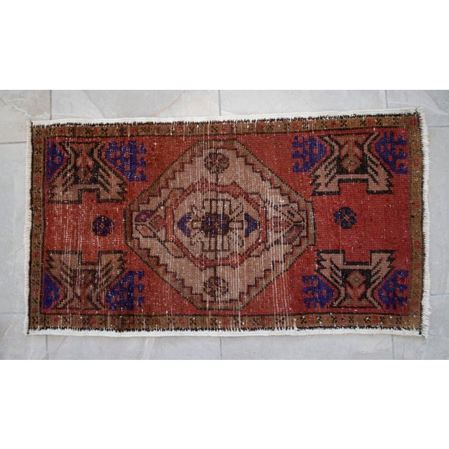 Hand Made Oushak Mat Rug Distressed Small Rug Kitchen Mat - 1'8" X 2'12" For Sale - Image 4 of 8