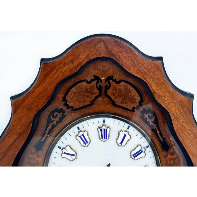 19th Century French Napoleon III Wall Clock, Enamel Face and Wood Marquetry For Sale In Miami - Image 6 of 10